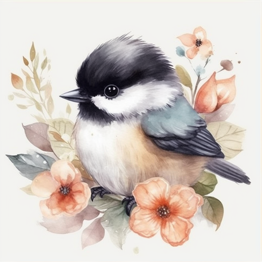 Massachusetts Black-capped Chickadee bird Mayflower flower  Vinyl Decal Sticker for Car, Laptop, Tumbler and more # 008673