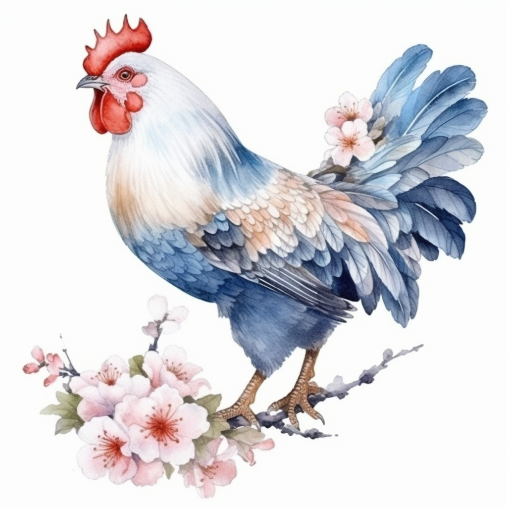 Delaware Blue Hen Chicken bird Peach Blossom flower  Vinyl Decal Sticker for Car, Laptop, Tumbler and more # 008296