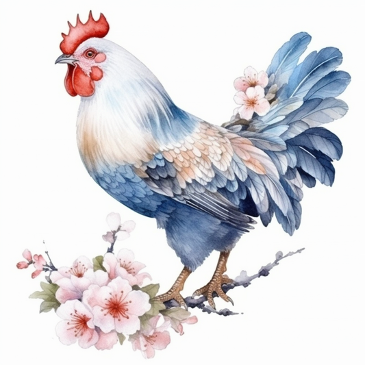 Delaware Blue Hen Chicken bird Peach Blossom flower  Vinyl Decal Sticker for Car, Laptop, Tumbler and more # 008296