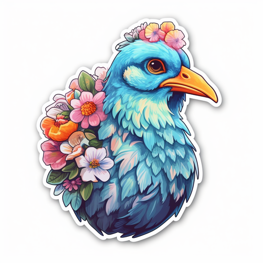 Delaware Blue Hen Chicken bird Peach Blossom flower  Vinyl Decal Sticker for Car, Laptop, Tumbler and more # 008321