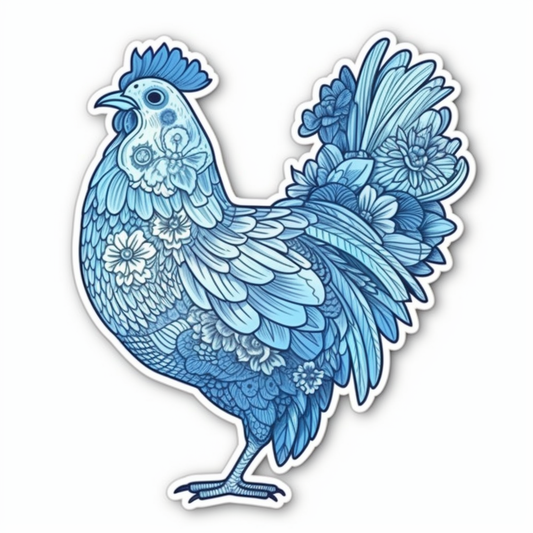 Delaware Blue Hen Chicken bird Peach Blossom flower  Vinyl Decal Sticker for Car, Laptop, Tumbler and more # 008310