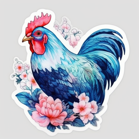 Delaware Blue Hen Chicken bird Peach Blossom flower  Vinyl Decal Sticker for Car, Laptop, Tumbler and more # 008306