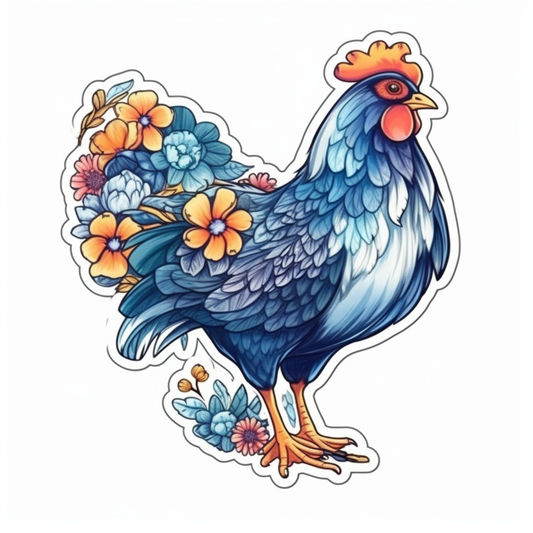 Delaware Blue Hen Chicken bird Peach Blossom flower  Vinyl Decal Sticker for Car, Laptop, Tumbler and more # 008313