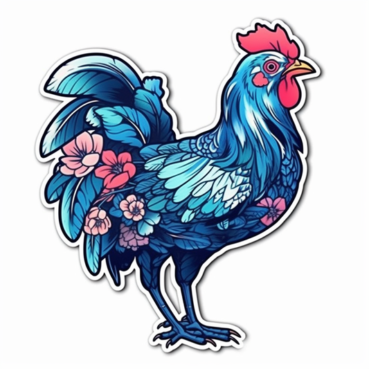 Delaware Blue Hen Chicken bird Peach Blossom flower  Vinyl Decal Sticker for Car, Laptop, Tumbler and more # 008345