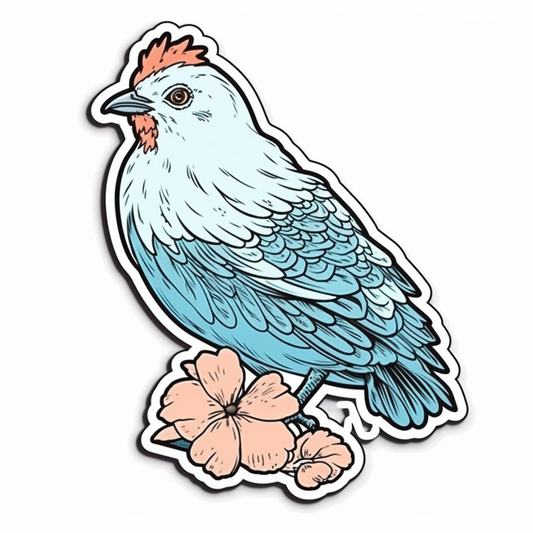 Delaware Blue Hen Chicken bird Peach Blossom flower  Vinyl Decal Sticker for Car, Laptop, Tumbler and more # 008327