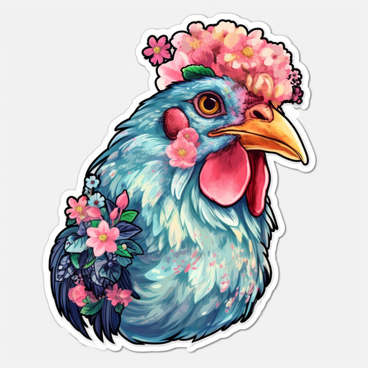 Delaware Blue Hen Chicken bird Peach Blossom flower  Vinyl Decal Sticker for Car, Laptop, Tumbler and more # 008342