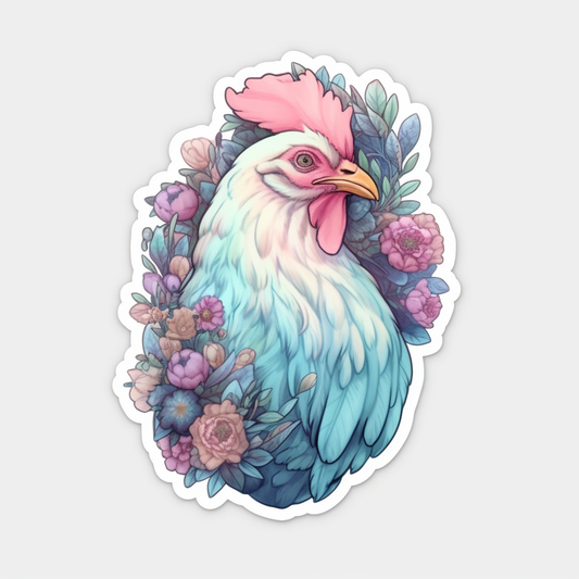 Delaware Blue Hen Chicken bird Peach Blossom flower  Vinyl Decal Sticker for Car, Laptop, Tumbler and more # 008323