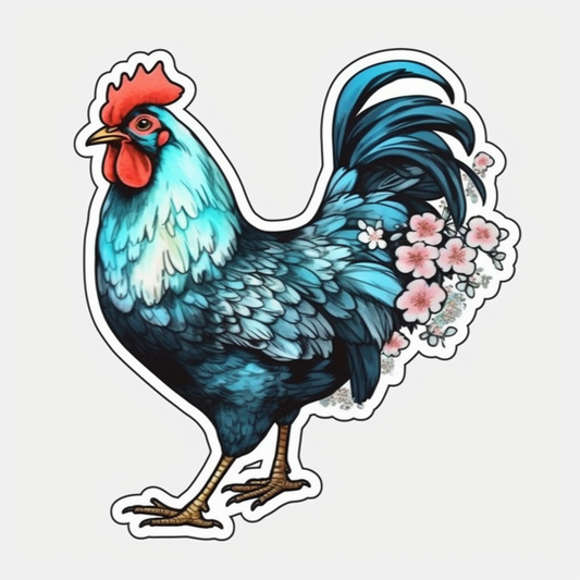 Delaware Blue Hen Chicken bird Peach Blossom flower  Vinyl Decal Sticker for Car, Laptop, Tumbler and more # 008331