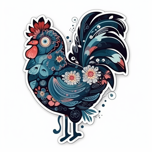 Delaware Blue Hen Chicken bird Peach Blossom flower  Vinyl Decal Sticker for Car, Laptop, Tumbler and more # 008329