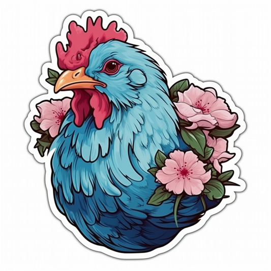Delaware Blue Hen Chicken bird Peach Blossom flower  Vinyl Decal Sticker for Car, Laptop, Tumbler and more # 008326
