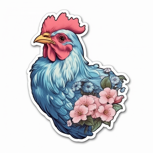 Delaware Blue Hen Chicken bird Peach Blossom flower  Vinyl Decal Sticker for Car, Laptop, Tumbler and more # 008341