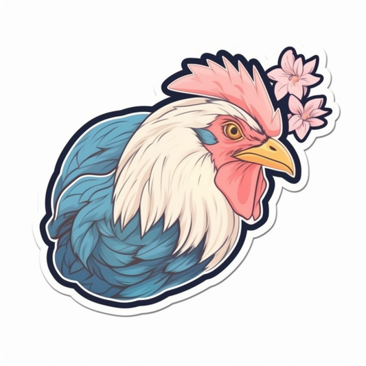 Delaware Blue Hen Chicken bird Peach Blossom flower  Vinyl Decal Sticker for Car, Laptop, Tumbler and more # 008325