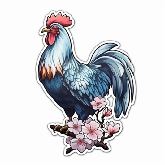 Delaware Blue Hen Chicken bird Peach Blossom flower  Vinyl Decal Sticker for Car, Laptop, Tumbler and more # 008338