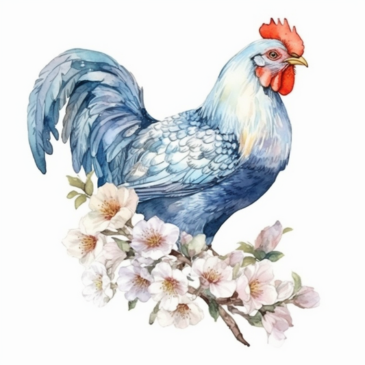 Delaware Blue Hen Chicken bird Peach Blossom flower  Vinyl Decal Sticker for Car, Laptop, Tumbler and more # 008339