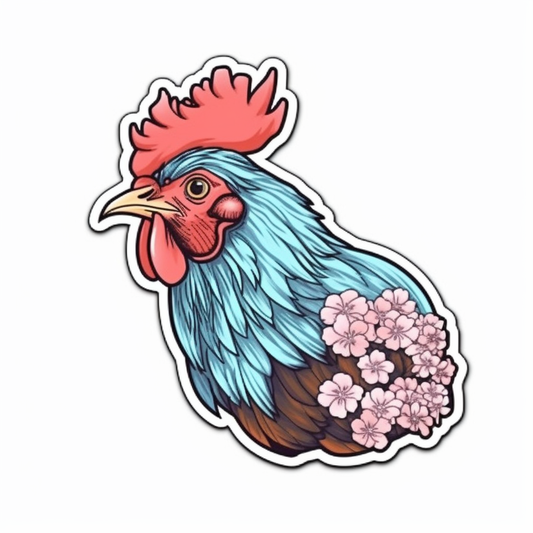 Delaware Blue Hen Chicken bird Peach Blossom flower  Vinyl Decal Sticker for Car, Laptop, Tumbler and more # 008337