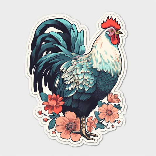 Delaware Blue Hen Chicken bird Peach Blossom flower  Vinyl Decal Sticker for Car, Laptop, Tumbler and more # 008336