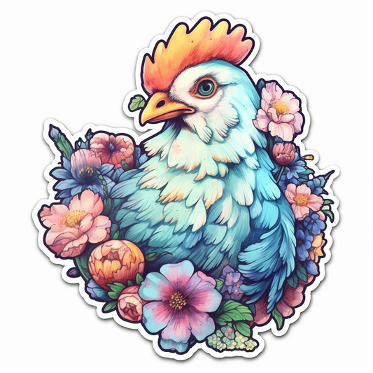 Delaware Blue Hen Chicken bird Peach Blossom flower  Vinyl Decal Sticker for Car, Laptop, Tumbler and more # 008328