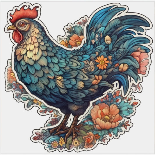 Delaware Blue Hen Chicken bird Peach Blossom flower  Vinyl Decal Sticker for Car, Laptop, Tumbler and more # 008324