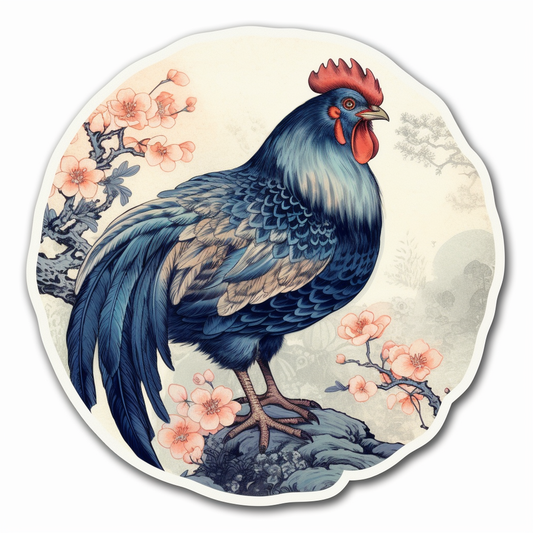 Delaware Blue Hen Chicken bird Peach Blossom flower  Vinyl Decal Sticker for Car, Laptop, Tumbler and more # 008333