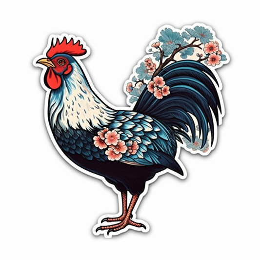 Delaware Blue Hen Chicken bird Peach Blossom flower  Vinyl Decal Sticker for Car, Laptop, Tumbler and more # 008343