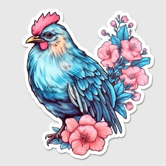 Delaware Blue Hen Chicken bird Peach Blossom flower  Vinyl Decal Sticker for Car, Laptop, Tumbler and more # 008344