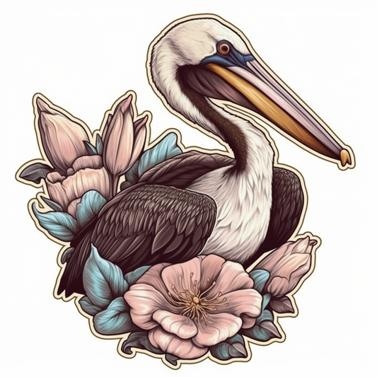 Louisiana Brown Pelican bird Magnolia flower  Vinyl Decal Sticker for Car, Laptop, Tumbler and more # 008511