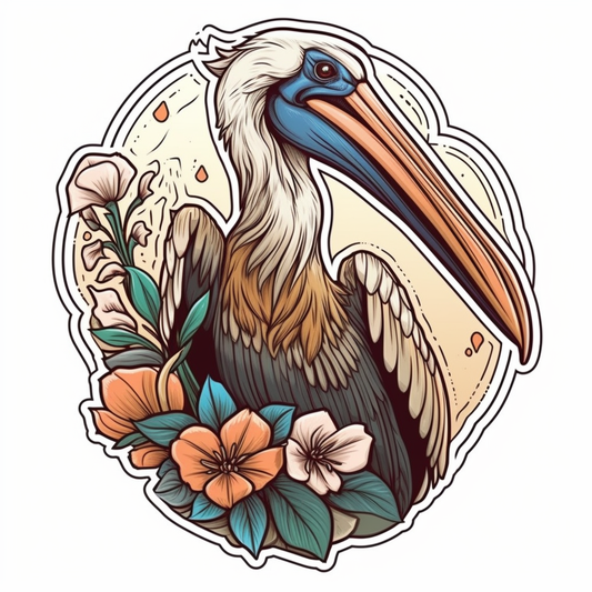 Louisiana Brown Pelican bird Magnolia flower  Vinyl Decal Sticker for Car, Laptop, Tumbler and more # 008522