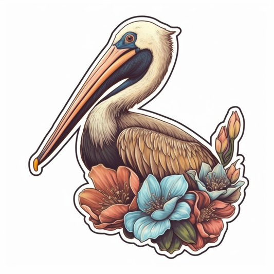 Louisiana Brown Pelican bird Magnolia flower  Vinyl Decal Sticker for Car, Laptop, Tumbler and more # 008514