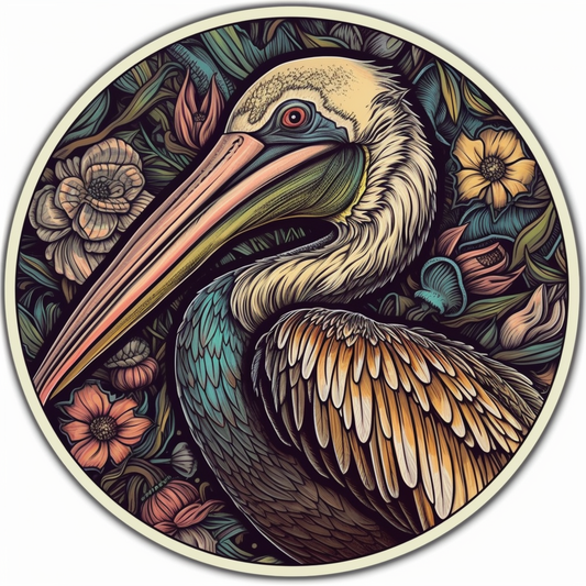 Louisiana Brown Pelican bird Magnolia flower  Vinyl Decal Sticker for Car, Laptop, Tumbler and more # 008527