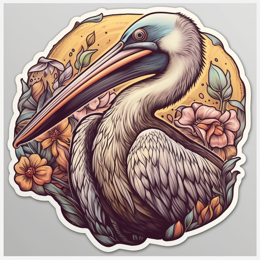 Louisiana Brown Pelican bird Magnolia flower  Vinyl Decal Sticker for Car, Laptop, Tumbler and more # 008532