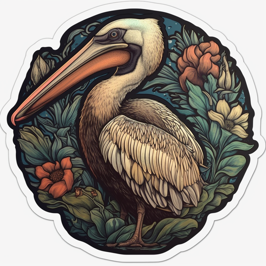 Louisiana Brown Pelican bird Magnolia flower  Vinyl Decal Sticker for Car, Laptop, Tumbler and more # 008507