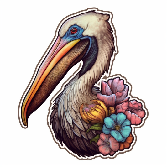 Louisiana Brown Pelican bird Magnolia flower  Vinyl Decal Sticker for Car, Laptop, Tumbler and more # 008519