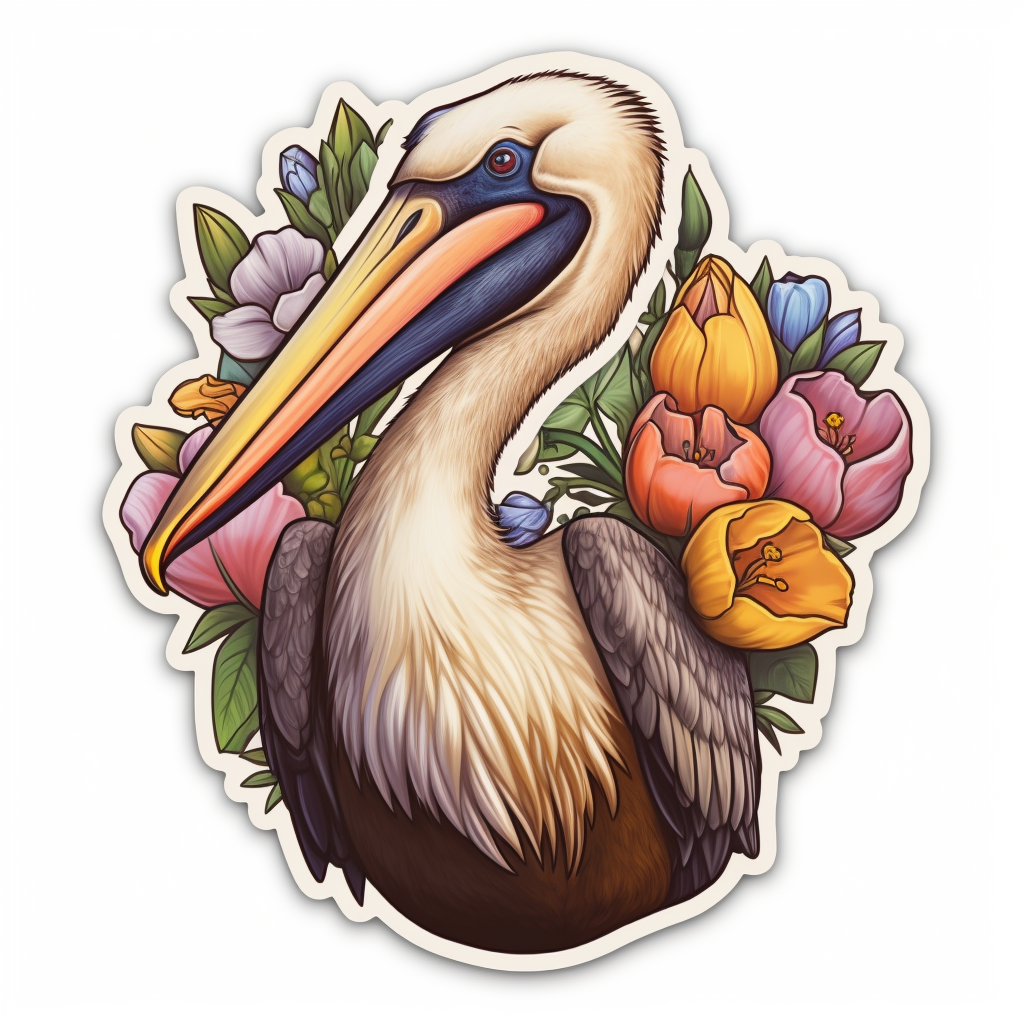 Louisiana Brown Pelican bird Magnolia flower  Vinyl Decal Sticker for Car, Laptop, Tumbler and more # 008541