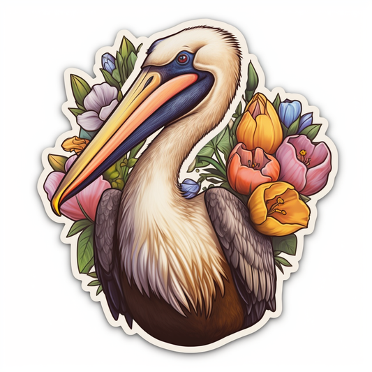 Louisiana Brown Pelican bird Magnolia flower  Vinyl Decal Sticker for Car, Laptop, Tumbler and more # 008541