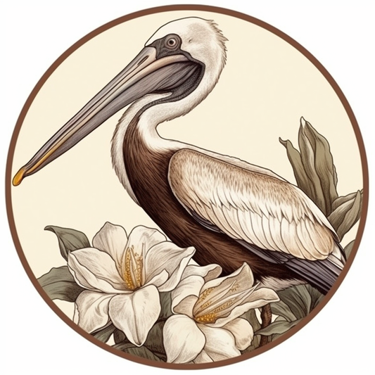 Louisiana Brown Pelican bird Magnolia flower  Vinyl Decal Sticker for Car, Laptop, Tumbler and more # 008540
