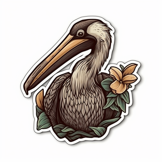 Louisiana Brown Pelican bird Magnolia flower  Vinyl Decal Sticker for Car, Laptop, Tumbler and more # 008516