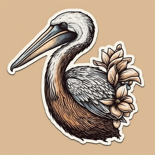 Louisiana Brown Pelican bird Magnolia flower  Vinyl Decal Sticker for Car, Laptop, Tumbler and more # 008536