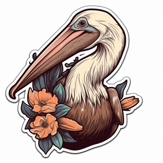 Louisiana Brown Pelican bird Magnolia flower  Vinyl Decal Sticker for Car, Laptop, Tumbler and more # 008531