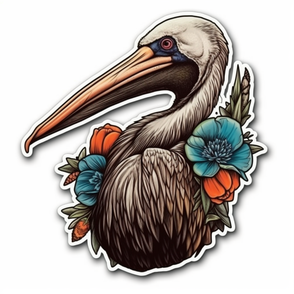 Louisiana Brown Pelican bird Magnolia flower  Vinyl Decal Sticker for Car, Laptop, Tumbler and more # 008528