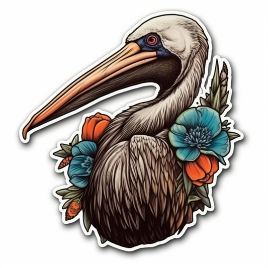 Louisiana Brown Pelican bird Magnolia flower  Vinyl Decal Sticker for Car, Laptop, Tumbler and more # 008528