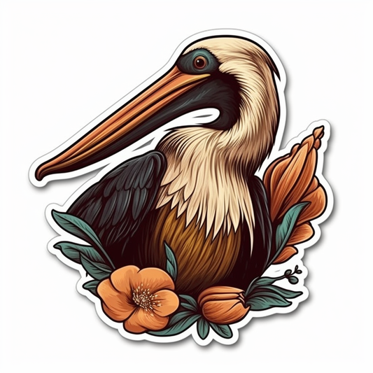 Louisiana Brown Pelican bird Magnolia flower  Vinyl Decal Sticker for Car, Laptop, Tumbler and more # 008526