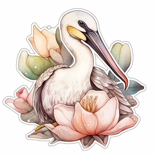 Louisiana Brown Pelican bird Magnolia flower  Vinyl Decal Sticker for Car, Laptop, Tumbler and more # 008537