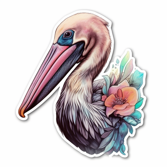 Louisiana Brown Pelican bird Magnolia flower  Vinyl Decal Sticker for Car, Laptop, Tumbler and more # 008553