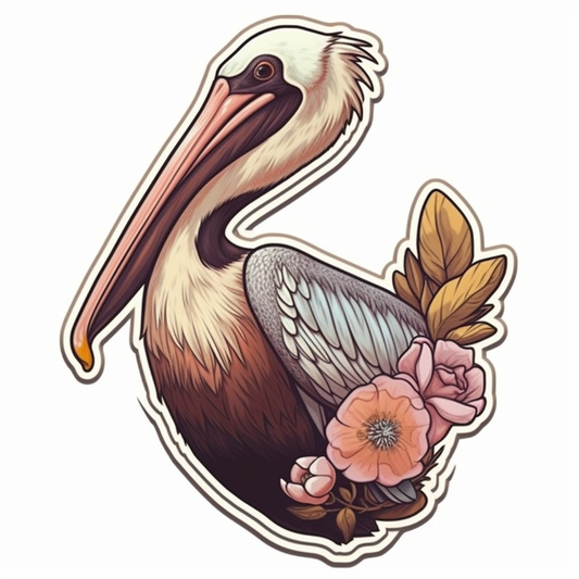 Louisiana Brown Pelican bird Magnolia flower  Vinyl Decal Sticker for Car, Laptop, Tumbler and more # 008538