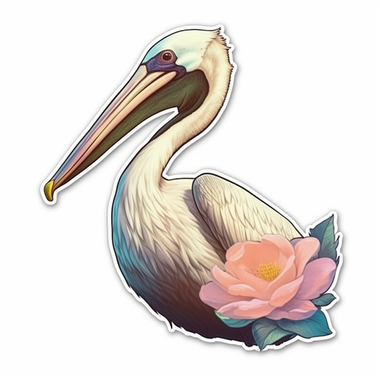 Louisiana Brown Pelican bird Magnolia flower  Vinyl Decal Sticker for Car, Laptop, Tumbler and more # 008542