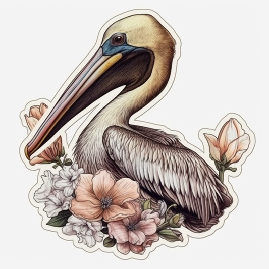 Louisiana Brown Pelican bird Magnolia flower  Vinyl Decal Sticker for Car, Laptop, Tumbler and more # 008547