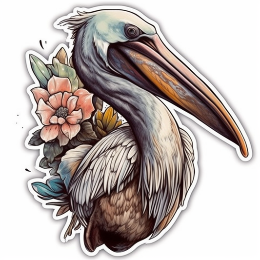 Louisiana Brown Pelican bird Magnolia flower  Vinyl Decal Sticker for Car, Laptop, Tumbler and more # 008529