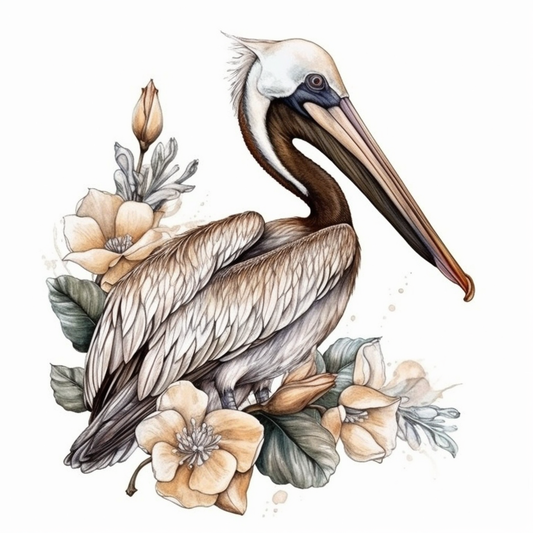 Louisiana Brown Pelican bird Magnolia flower  Vinyl Decal Sticker for Car, Laptop, Tumbler and more # 008545