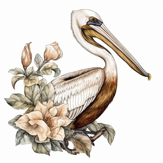 Louisiana Brown Pelican bird Magnolia flower  Vinyl Decal Sticker for Car, Laptop, Tumbler and more # 008550