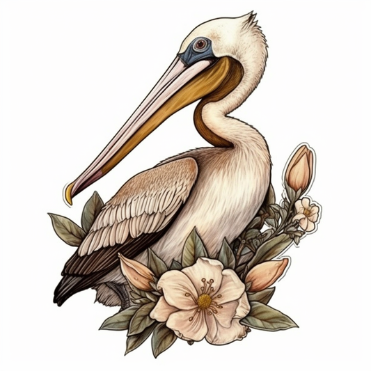 Louisiana Brown Pelican bird Magnolia flower  Vinyl Decal Sticker for Car, Laptop, Tumbler and more # 008533